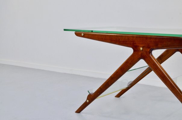 Italian Coffee Table in Wood, Brass and Glass by Cesare Lacca, 1960s-DUG-2041227