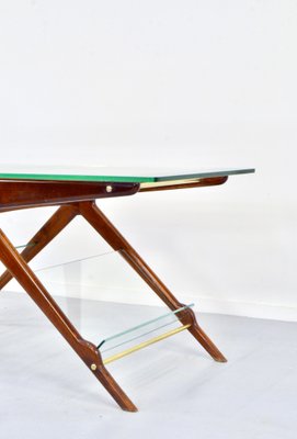 Italian Coffee Table in Wood, Brass and Glass by Cesare Lacca, 1960s-DUG-2041227