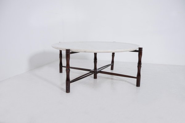 Italian Coffee Table in Wood & Marble by Giuseppe Scapinelli, 1950s-RCE-1099736