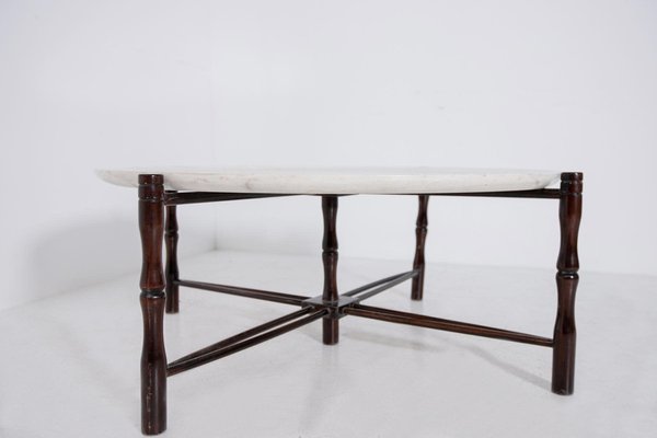 Italian Coffee Table in Wood & Marble by Giuseppe Scapinelli, 1950s-RCE-1099736