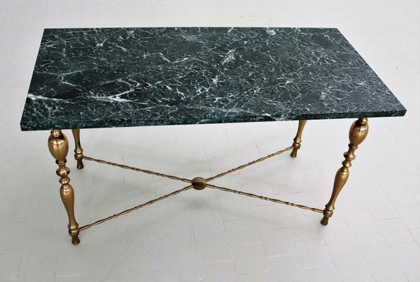 Italian Coffee Table with Marble Top and Brass Base, 1950s-VNE-966137