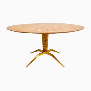 Italian Coffee Table with Oval Marble Plate on Bronze Base by Duilio Barnabé, 1950-PYR-1113300