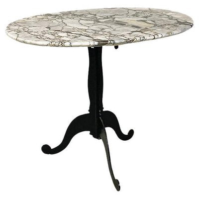 Italian Coffee Table with Oval Marble Top and Metal Legs, 1970s-GDD-1778308