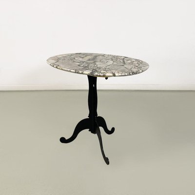 Italian Coffee Table with Oval Marble Top and Metal Legs, 1970s-GDD-1778308