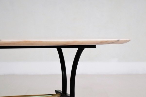 Italian Coffee Table with Pink and Grey Marble and Brass Feet, 1950s-VNE-966132