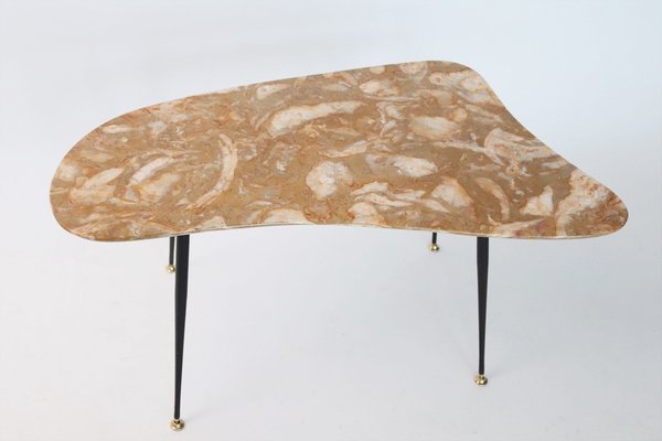 Italian Coffee Table with Yellow Marble Top and Brass Feet, 1950s-VNE-1817925