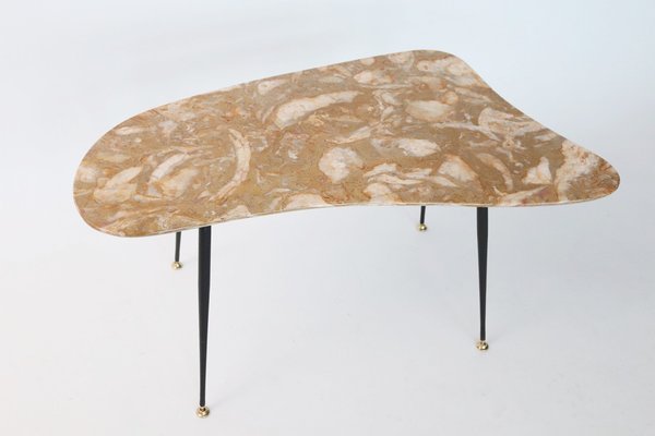 Italian Coffee Table with Yellow Marble Top and Brass Feet, 1950s-VNE-1817925