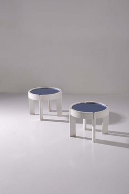 Italian Coffee Tables in Wood and Blue Glass, 1970s, Set of 2-RCE-1738605