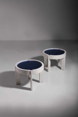 Italian Coffee Tables in Wood and Blue Glass, 1970s, Set of 2-RCE-1738605