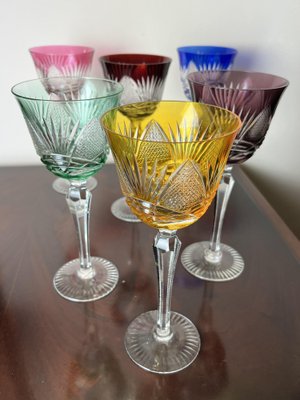 Italian Colored Crystal Glasses, 1950s, Set of 6-YST-1777153