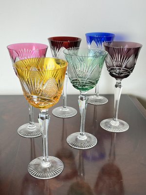 Italian Colored Crystal Glasses, 1950s, Set of 6-YST-1777153