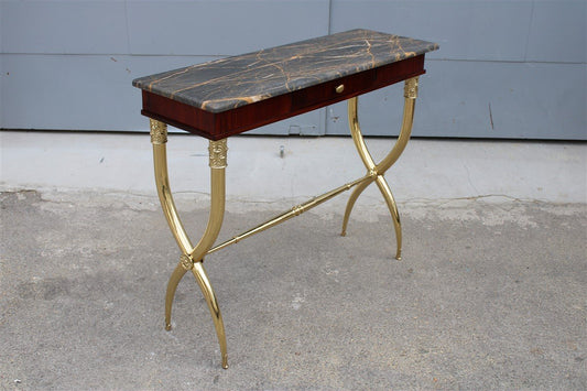 Italian Console in Wood, Brass & Portoro Marble by Paolo Buffa, 1950s