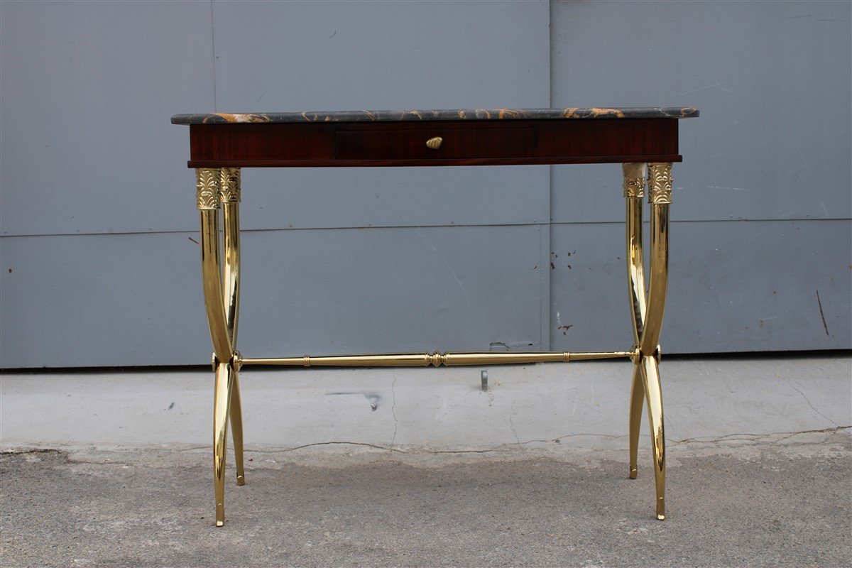 Italian Console in Wood, Brass & Portoro Marble by Paolo Buffa, 1950s