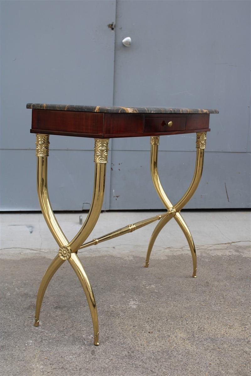 Italian Console in Wood, Brass & Portoro Marble by Paolo Buffa, 1950s