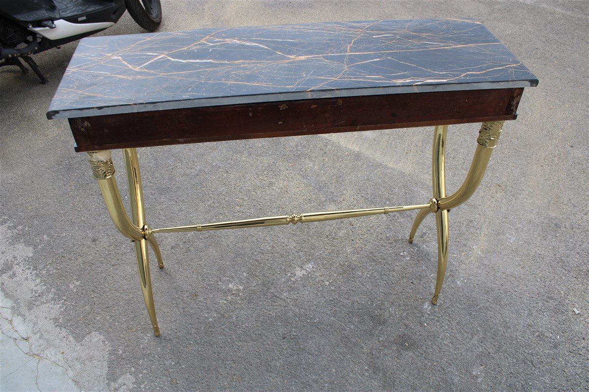 Italian Console in Wood, Brass & Portoro Marble by Paolo Buffa, 1950s