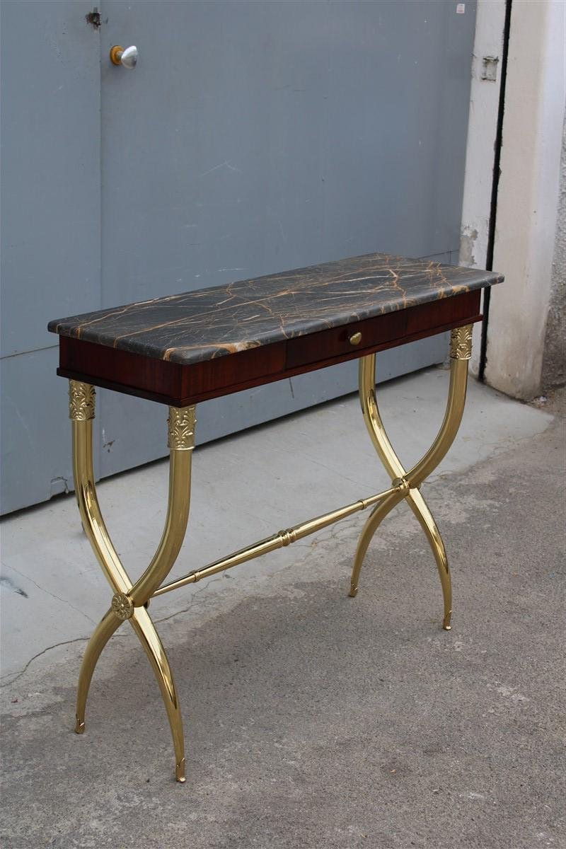 Italian Console in Wood, Brass & Portoro Marble by Paolo Buffa, 1950s