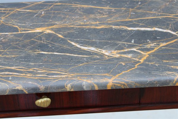 Italian Console in Wood, Brass & Portoro Marble by Paolo Buffa, 1950s