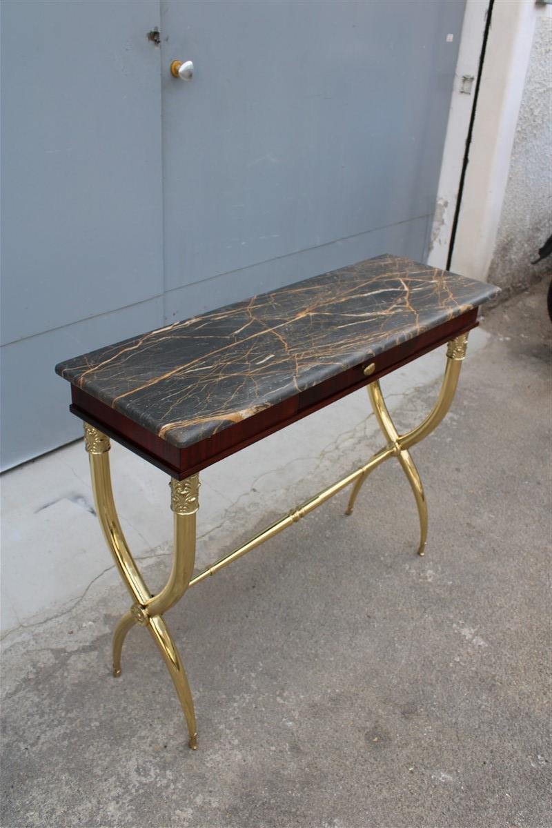 Italian Console in Wood, Brass & Portoro Marble by Paolo Buffa, 1950s