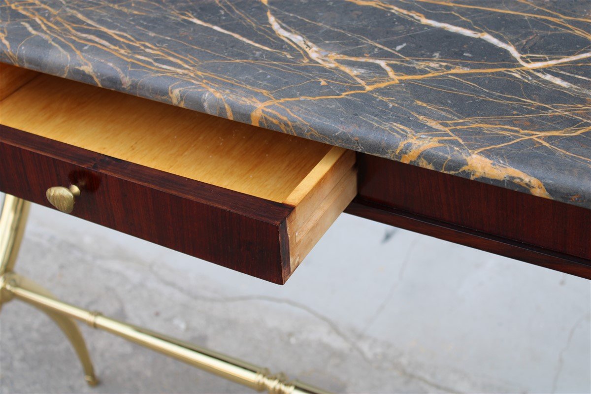 Italian Console in Wood, Brass & Portoro Marble by Paolo Buffa, 1950s