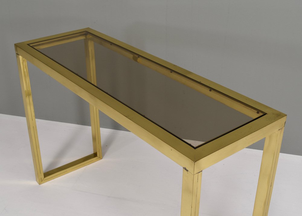 Italian Console Table in Brass and Glass by Nanda Vigo, 1970