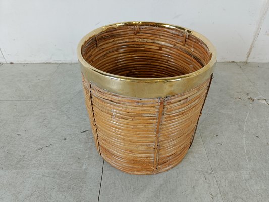 Italian Copper and Bamboo Trash Can, 1960s-IRH-1818082