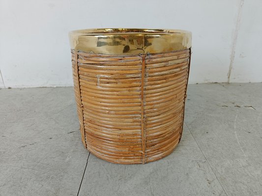 Italian Copper and Bamboo Trash Can, 1960s-IRH-1818082