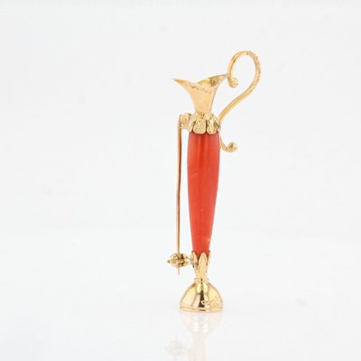 Italian Coral 18 Karat Yellow Gold Brooch, 20th Century-OLU-1044640