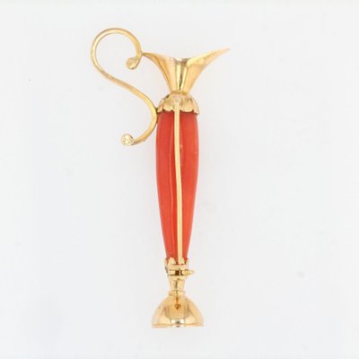 Italian Coral 18 Karat Yellow Gold Brooch, 20th Century-OLU-1044640