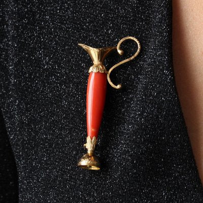 Italian Coral 18 Karat Yellow Gold Brooch, 20th Century-OLU-1044640