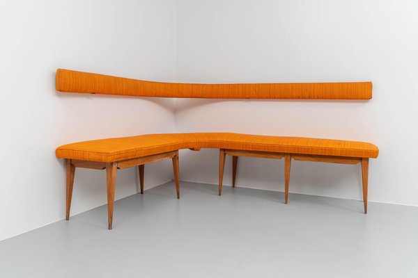 Italian Corner Sofa in Wood and Fabric, 1950s-ITV-1343434