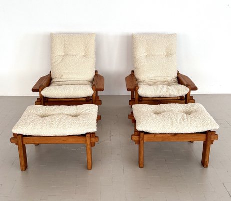 Italian Country Living Room Set in Oak with Bouclé Upholstery, 1970s, Set of 5-VNE-2041331