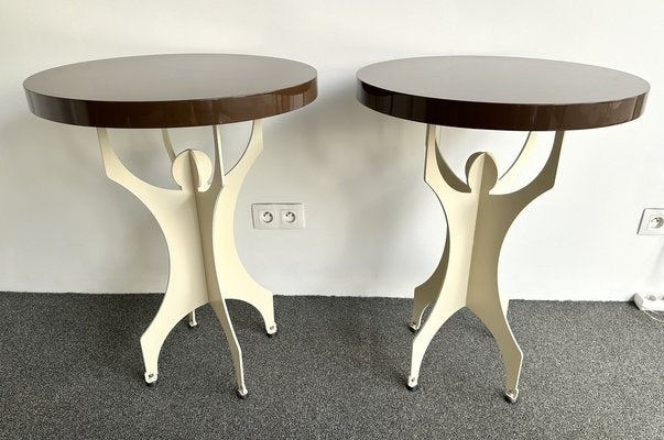 Italian Cream and Chocolate Lacquered Wood and Metal Character Side Tables, 2000s, Set of 2-FUE-1820087