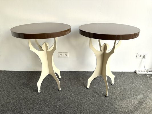 Italian Cream and Chocolate Lacquered Wood and Metal Character Side Tables, 2000s, Set of 2-FUE-1820087