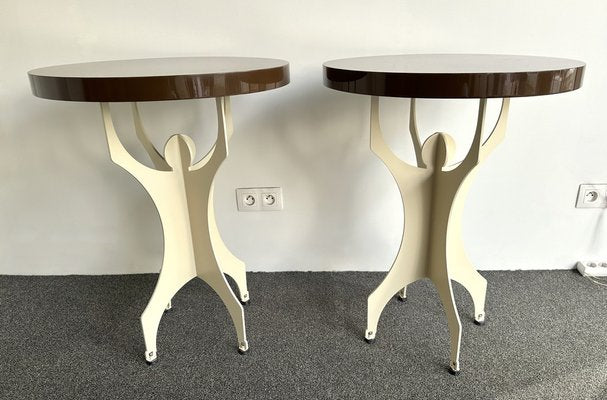 Italian Cream and Chocolate Lacquered Wood and Metal Character Side Tables, 2000s, Set of 2-FUE-1820087