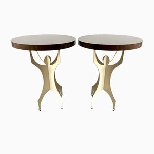 Italian Cream and Chocolate Lacquered Wood and Metal Character Side Tables, 2000s, Set of 2-FUE-1820087