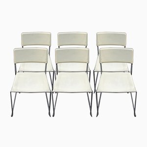 Italian Cream Crust Leather Stackable Dining Chairs, 1970s, Set of 6-XQY-800909