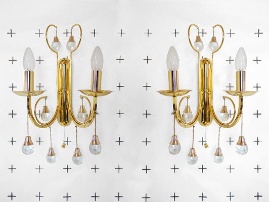 Italian Crystal and Gilded Brass Sconces by Gaetano Sciolari for Sciolari, 1960s, Set of 2-DEK-552322