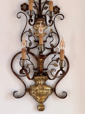 Italian Crystal and Gilt Wrought Iron Wall Sconces by Banci Florence, 1960s, Set of 2-VNE-1219487