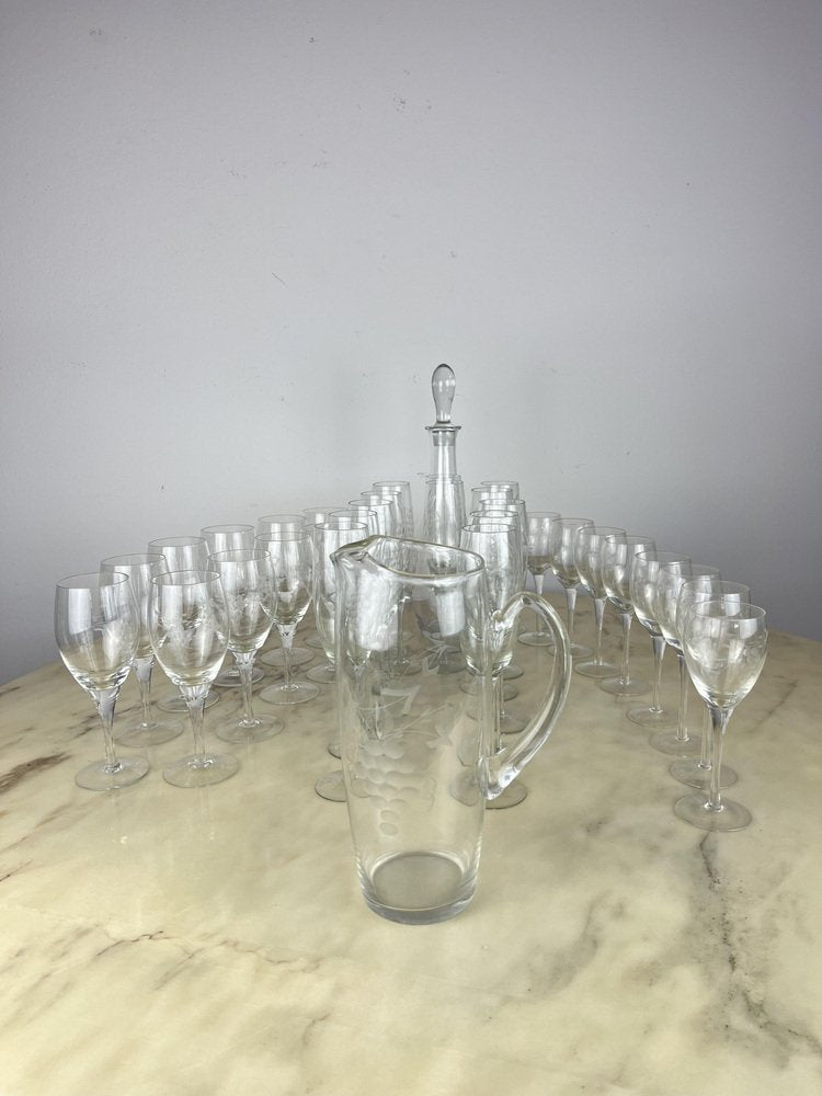 Italian Crystal Glasses, 1960s, Set of 35