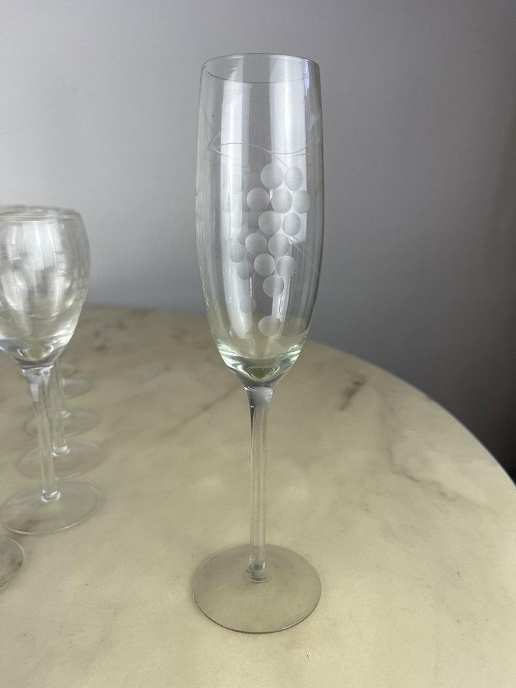 Italian Crystal Glasses, 1960s, Set of 35