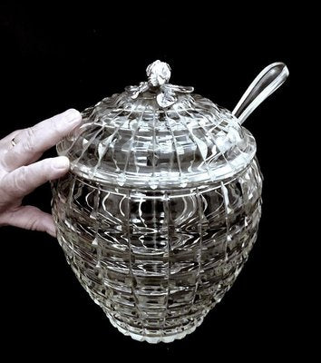 Italian Crystal Punch Bowl with Lid and Ladle, 1965, Set of 2-QRS-1812473