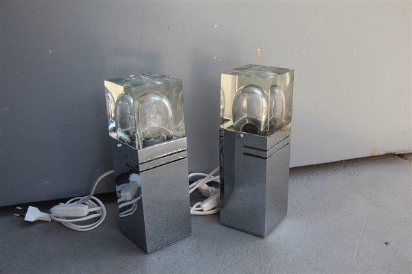 Italian Cubic Table Lamps by Gaetano Sciolari for Sciolari, 1970s, Set of 2-EH-594891