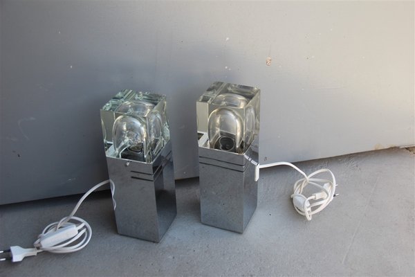 Italian Cubic Table Lamps by Gaetano Sciolari for Sciolari, 1970s, Set of 2-EH-594891