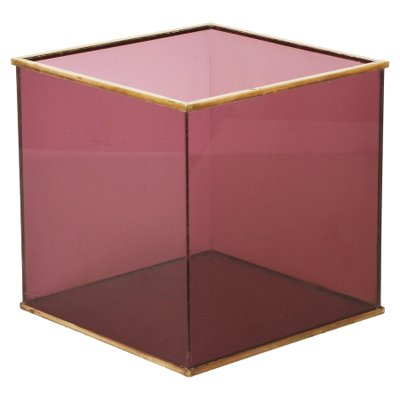 Italian Cubic Violet Acrylic Glass and Brass Magazine Rack, 1970s-JDR-1125458