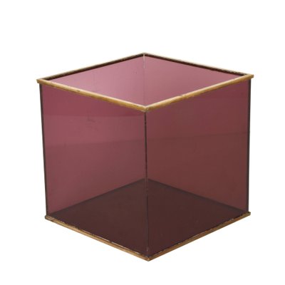 Italian Cubic Violet Acrylic Glass and Brass Magazine Rack, 1970s-JDR-1125458