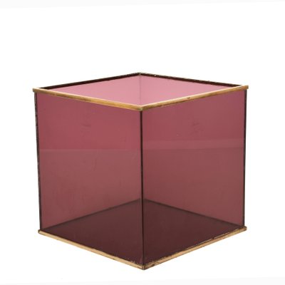 Italian Cubic Violet Acrylic Glass and Brass Magazine Rack, 1970s-JDR-1125458