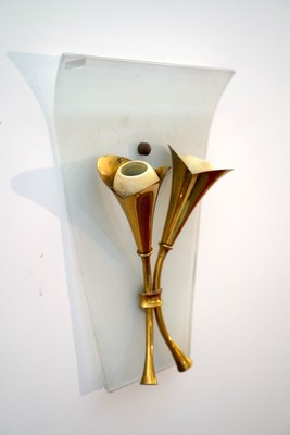 Italian Curved Glass and Brass Sconces, 1950s, Set of 3-OT-784684