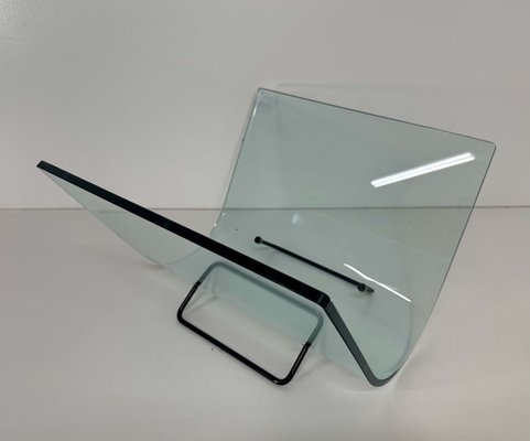 Italian Curved Glass and Metal Magazine Holder, 1980s-FF-2021551