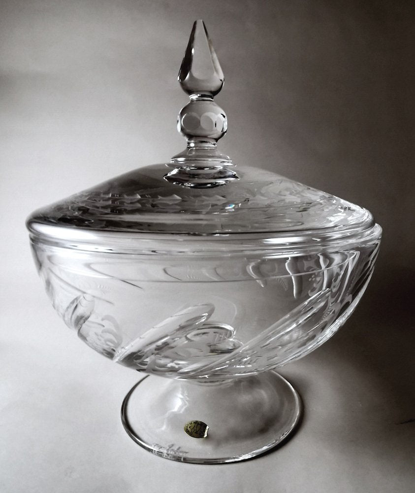 Italian Cut and Ground Crystal Table Centerpiece with Lid, 1985