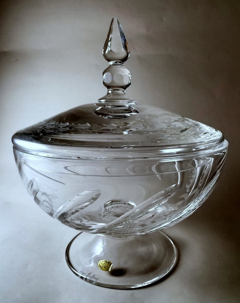 Italian Cut and Ground Crystal Table Centerpiece with Lid, 1985